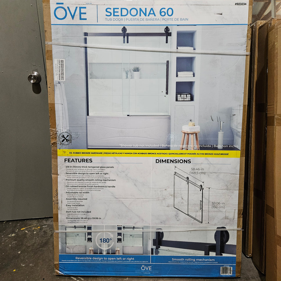 OVE Decors Sedona 58-in to 60-in W x 59-in H Semi-Frameless Sliding Oil-Rubbed Bronze Alcove Bathtub Door (Clear Glass)