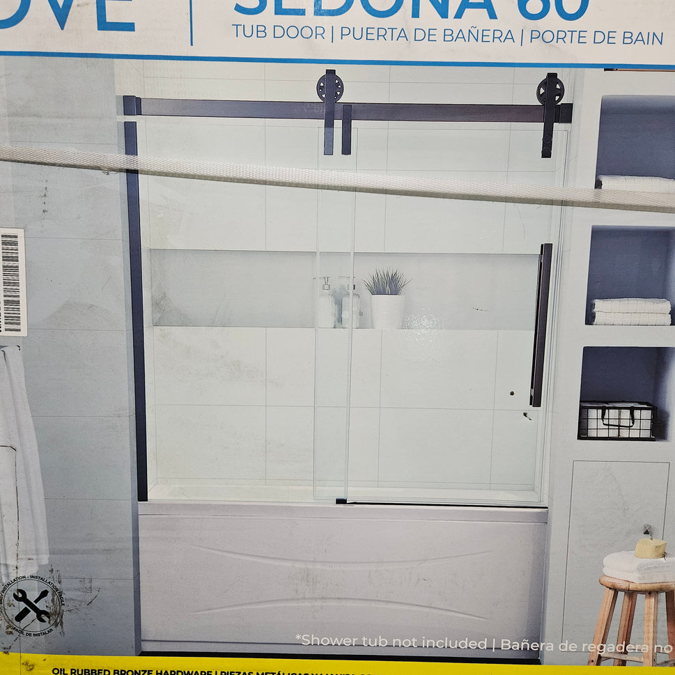 OVE Decors Sedona 58-in to 60-in W x 59-in H Semi-Frameless Sliding Oil-Rubbed Bronze Alcove Bathtub Door (Clear Glass)