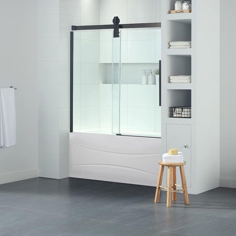 OVE Decors Sedona 58-in to 60-in W x 59-in H Semi-Frameless Sliding Oil-Rubbed Bronze Alcove Bathtub Door (Clear Glass)