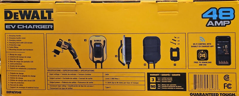 DEWALT Level-2 Wall Mounted Electric Vehicle EV Charger up to 48 Amps (OPEN BOX)