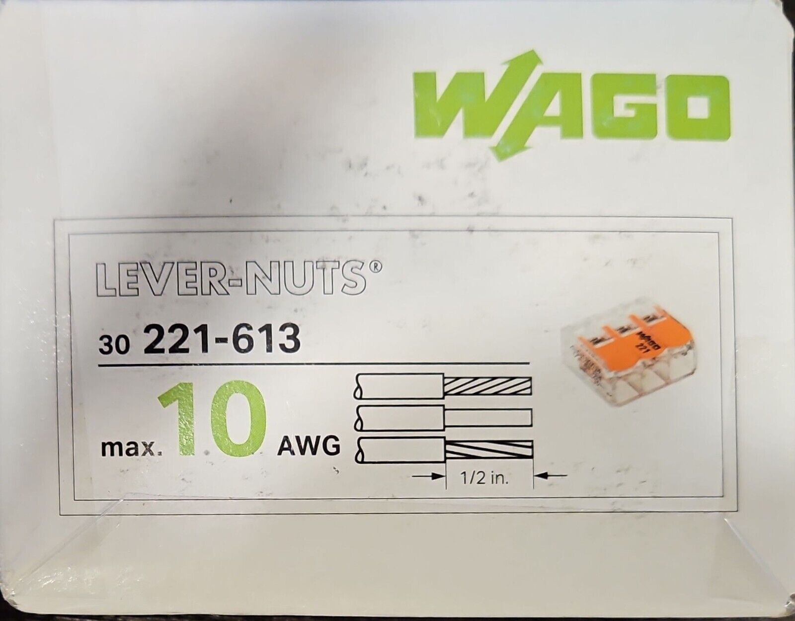 Wago 221-613 LEVER-NUTS 10AWG 3 Conductor Compact Wire Connectors 30 PK