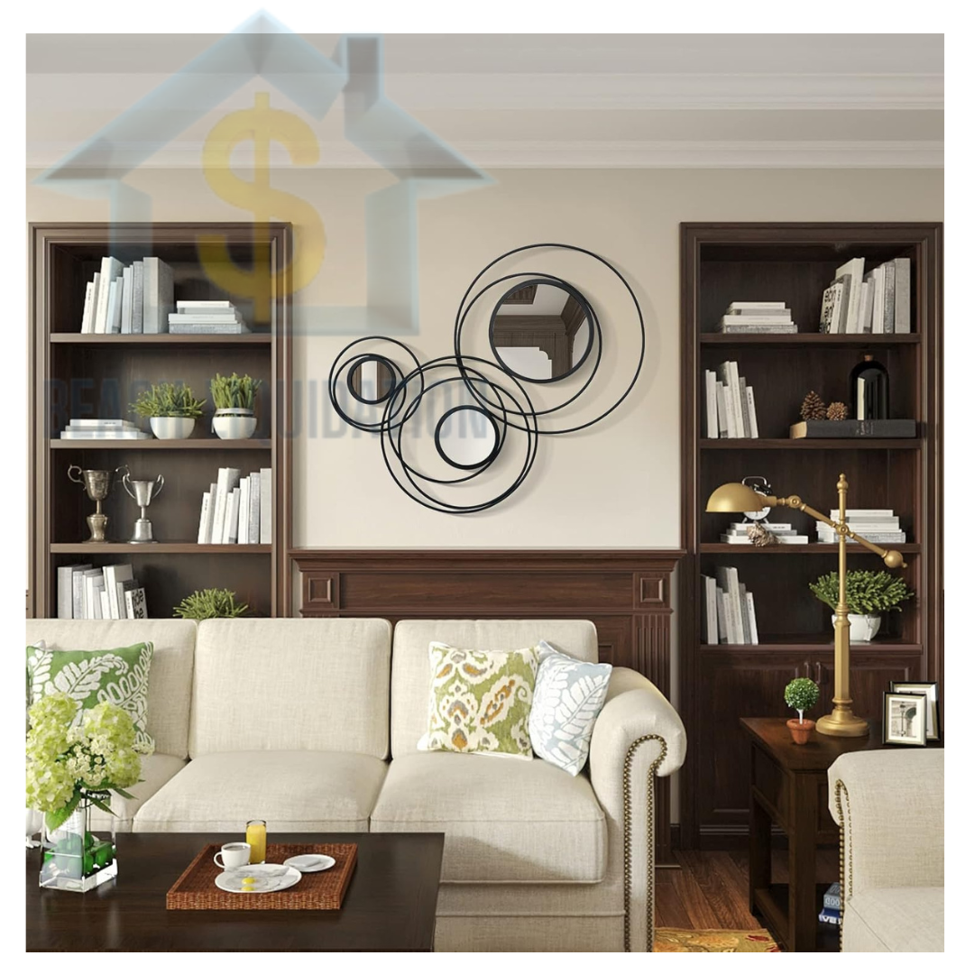Rustic Black Metal 9-Ring large & Small Mirrors for Modern Wall Decor
