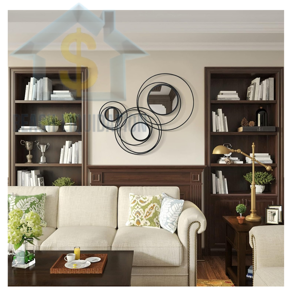 Rustic Black Metal 9-Ring large & Small Mirrors for Modern Wall Decor
