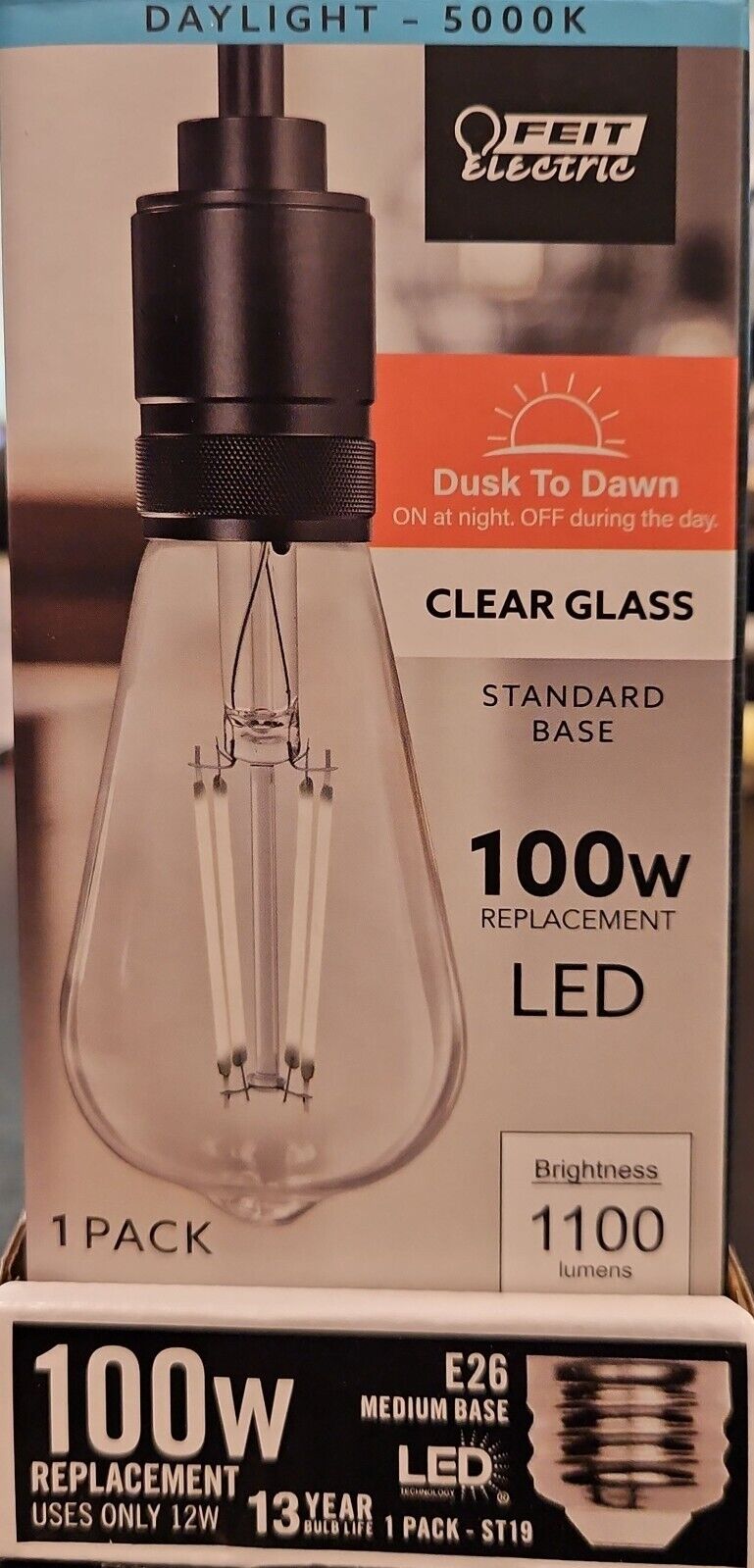 Feit Electric ST19 LED Dusk to Dawn Bulb Daylight 5000K ST19100CL950CADDHDRP