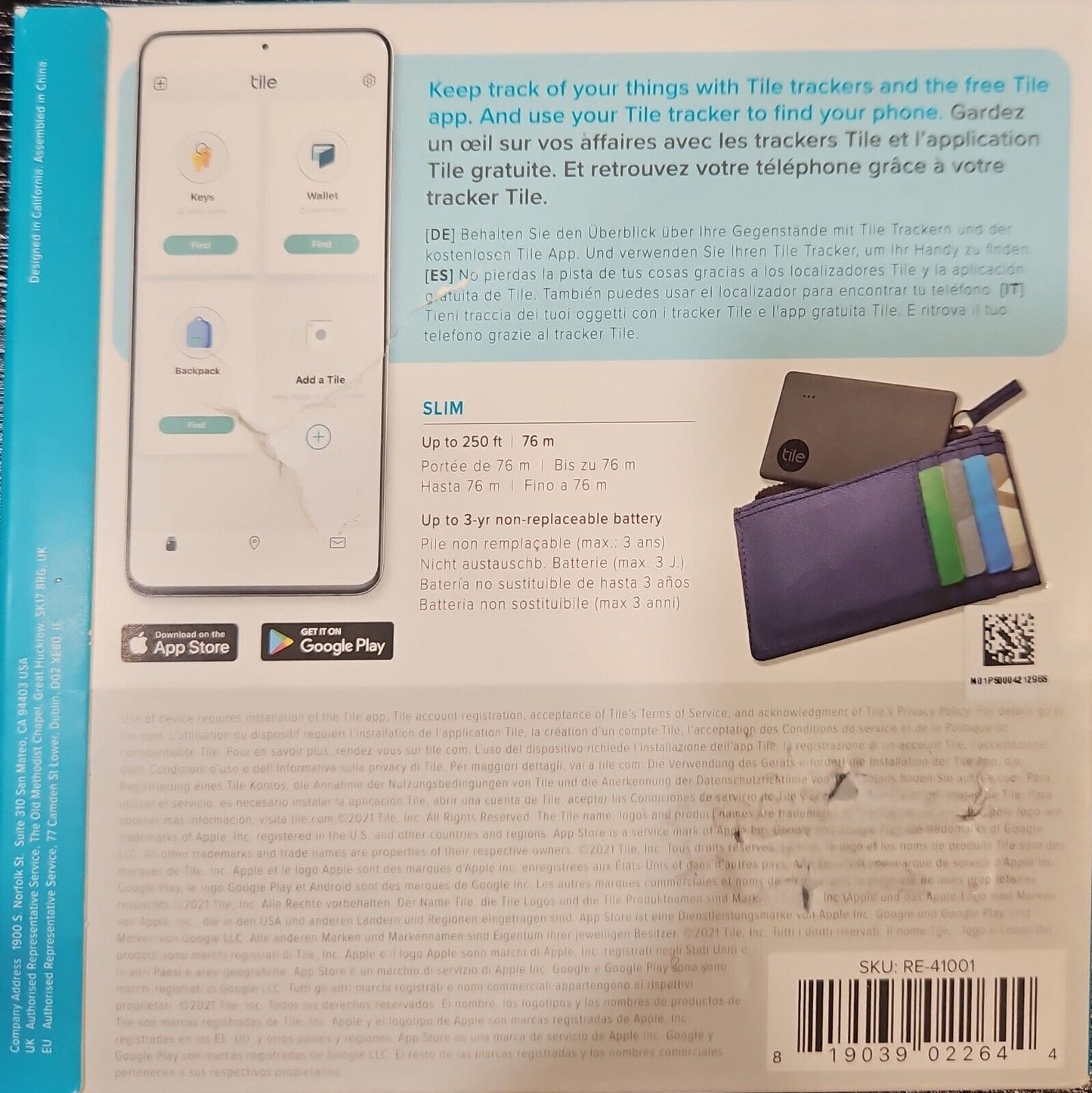 Tile Slim 2022 Universal Bluetooth Tracker - Black